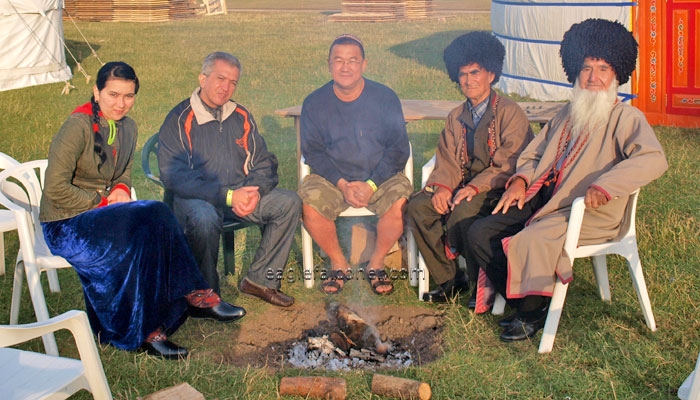 Turkmenistan falconers at falconry festival Englefield